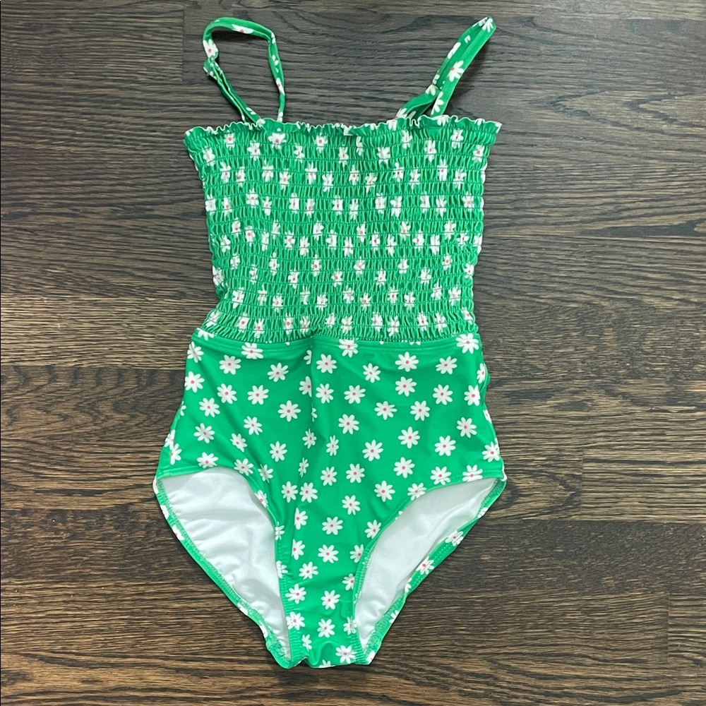 Old Navy Smocked Green Daisy One-Piece Swimsuit